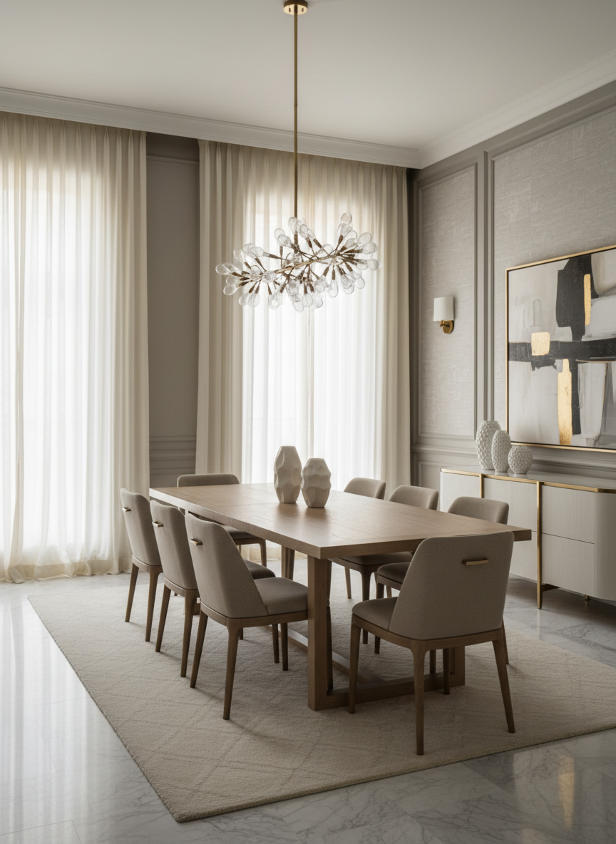 Cortinas tradicionales en comedor de lujo — instalación Santiago